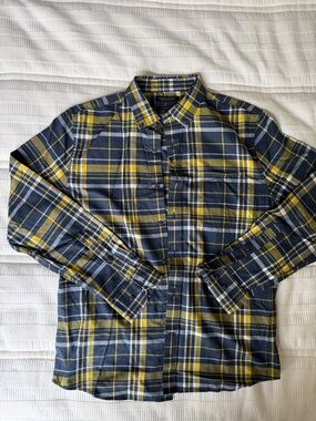 Banana Republic Men's Navy and Yellow Plaid Button-Down Shirt